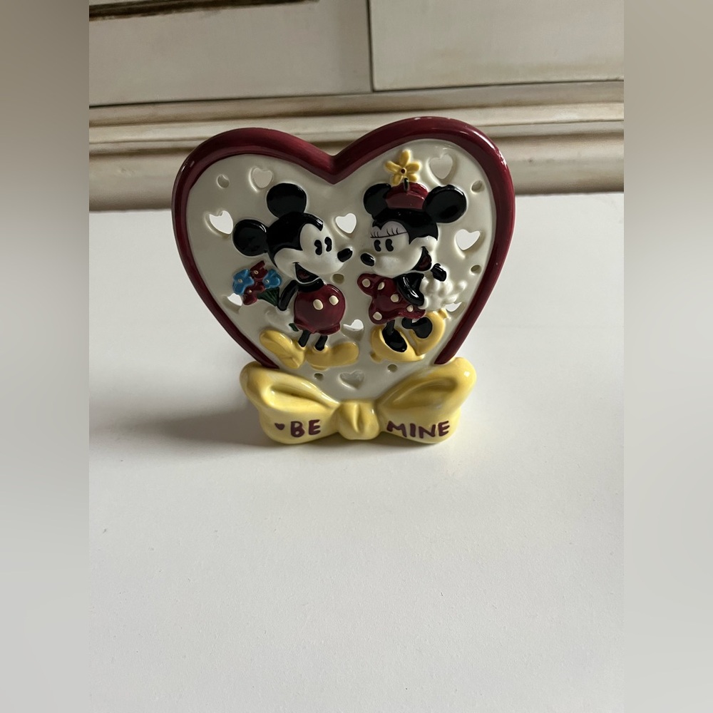 vintage Disney Mickey & Minnie “Be Mine" ceramic votive candle holder decor art